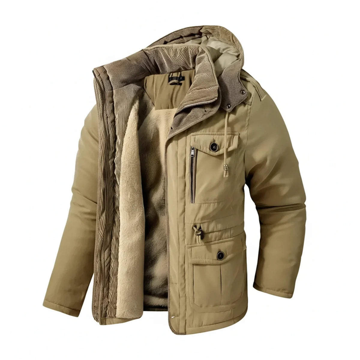 Hooded cargo jacket voor mannen met militaire stijl en functionaliteit. 3