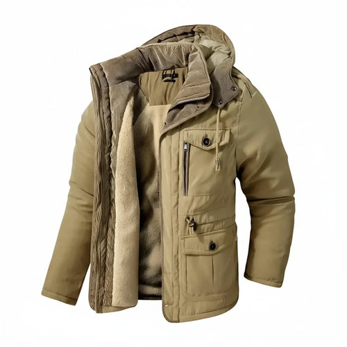 Hooded cargo jacket voor mannen met militaire stijl en functionaliteit. 3