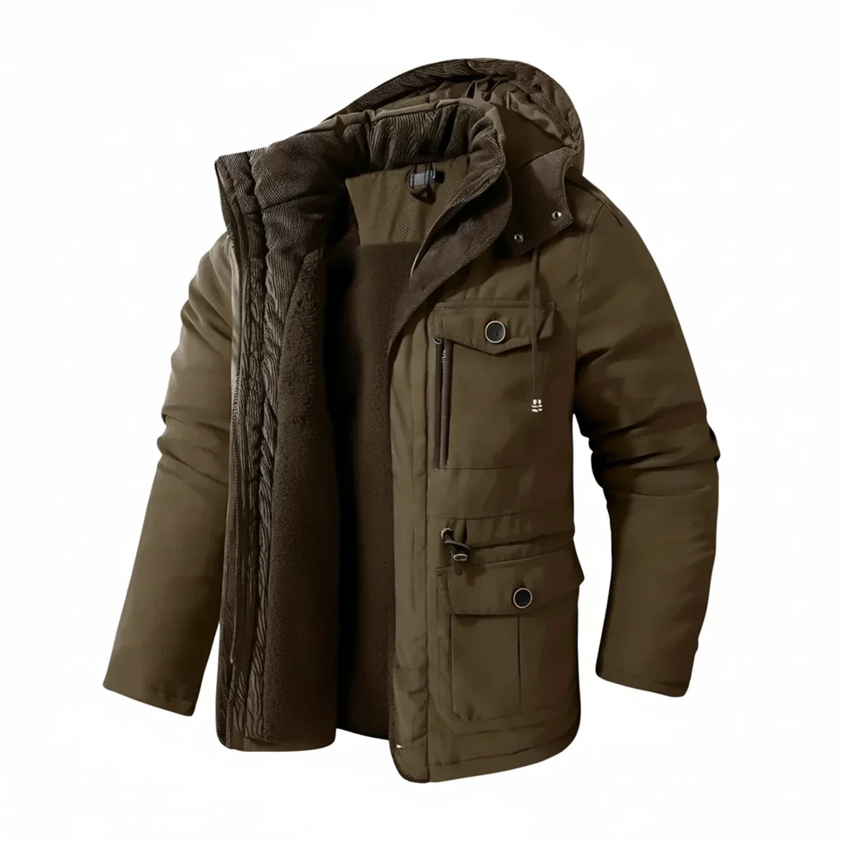 Hooded cargo jacket voor mannen met militaire stijl en functionaliteit. 5
