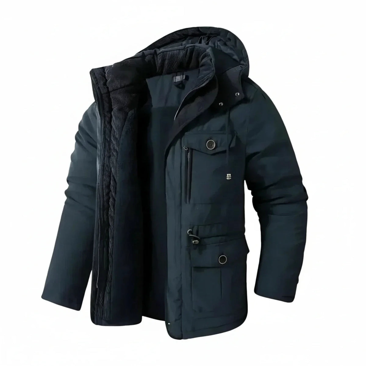 Hooded cargo jacket voor mannen met militaire stijl en functionaliteit. 6
