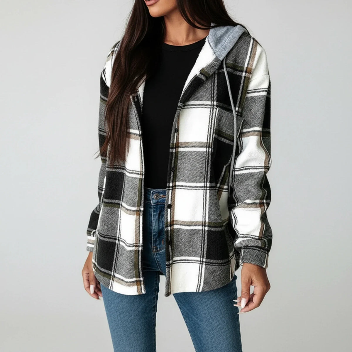 Geruite hooded jas voor vrouwen, perfect voor koelere dagen. 3