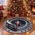 Ijsblauw Kersttrein Rond Tapijt - Gezellige gequilted mat met kersttreindesign