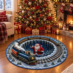 Ijsblauw Kersttrein Rond Tapijt - Gezellige gequilted mat met kersttreindesign