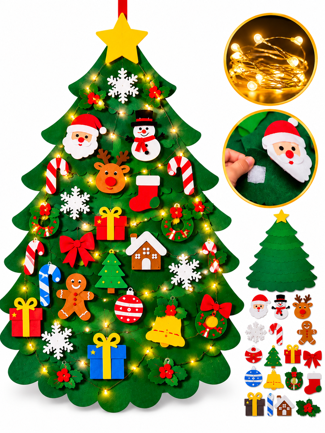 Kerstboom in vilt voor kinderen om creatief te versieren.
