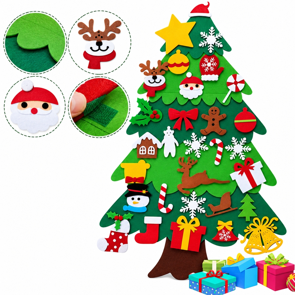 Kerstboom in vilt voor kinderen om creatief te versieren. 2