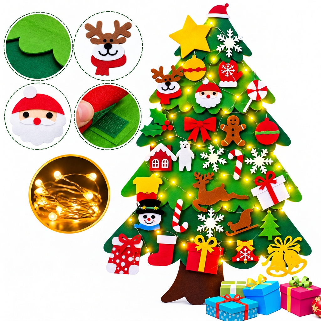 Kerstboom in vilt voor kinderen om creatief te versieren. 7