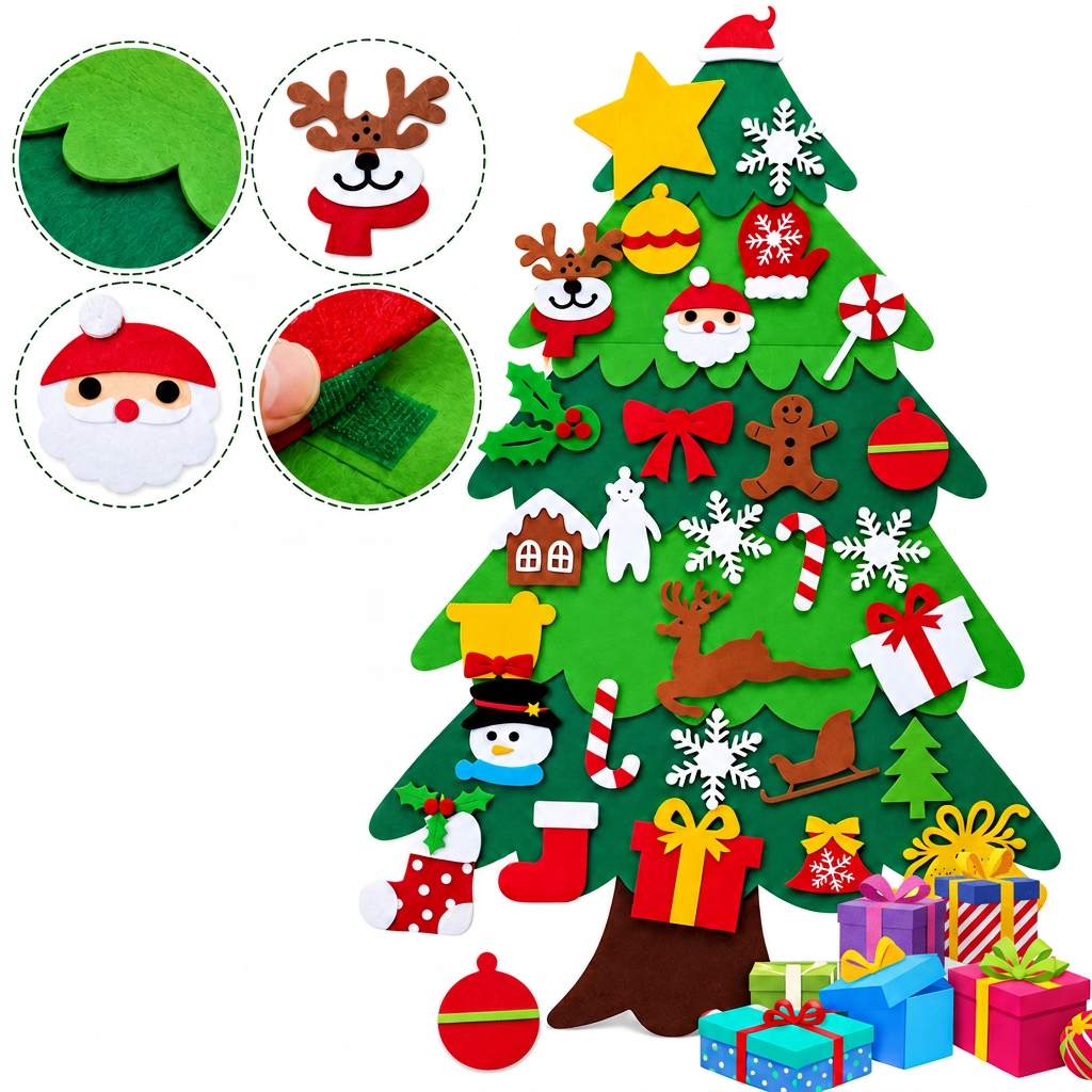 Kerstboom in vilt voor kinderen om creatief te versieren. 8