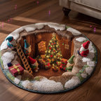 Kerstmagische ronde mat met gnomen en cadeaus - gequilteerde feestelijke huismat 3