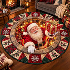 Gestikt rond kerstman vloerkleed in kristalfluweel - premium huisdecoratie