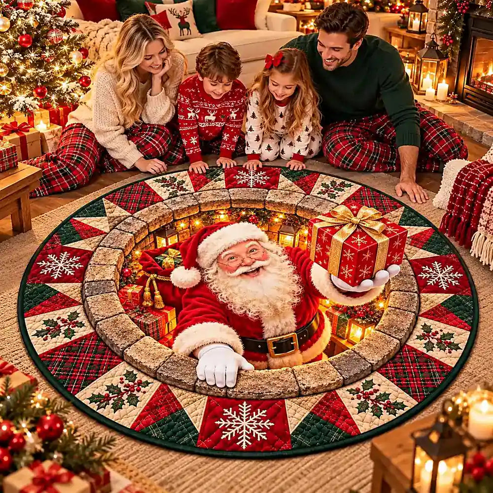 Gestikt rond kerstman vloerkleed in kristalfluweel - premium huisdecoratie 2