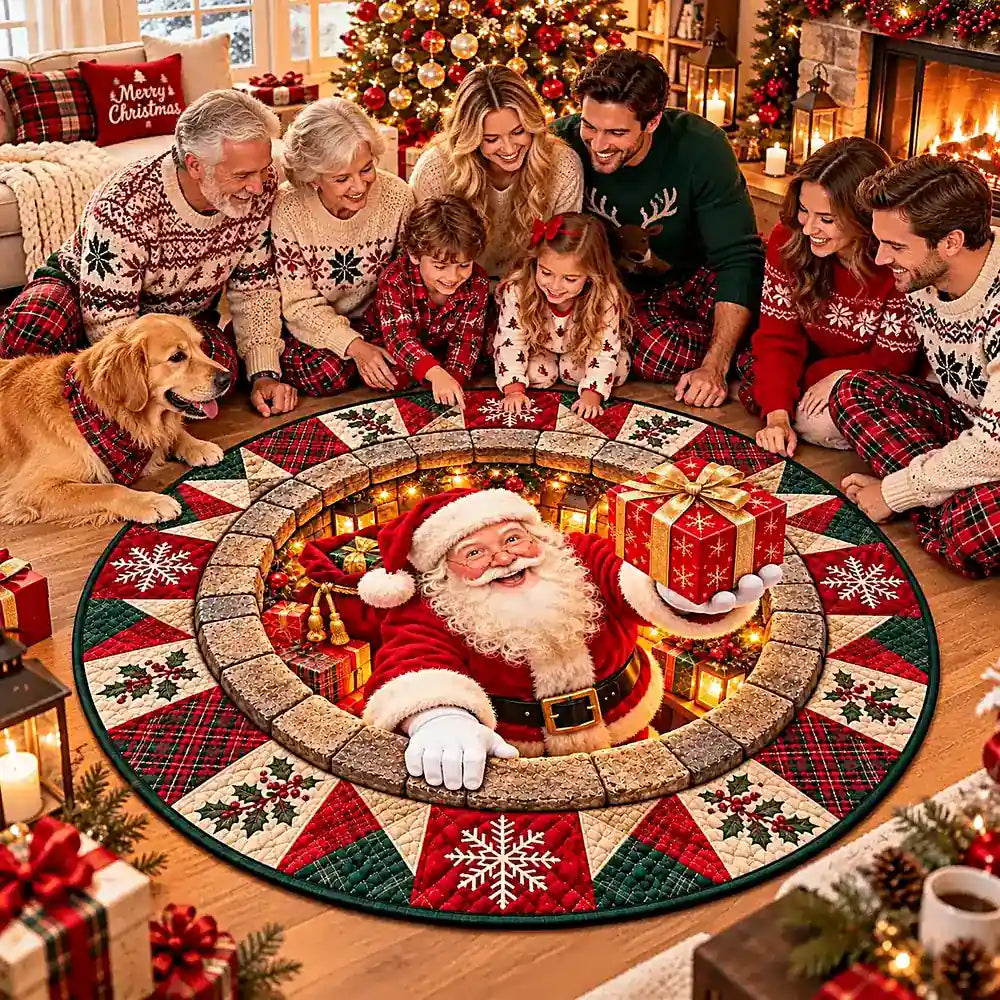 Gestikt rond kerstman vloerkleed in kristalfluweel - premium huisdecoratie 3