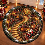 Gezellig ronde vloerkleed met kerstman en boekontwerp in crystal velvet