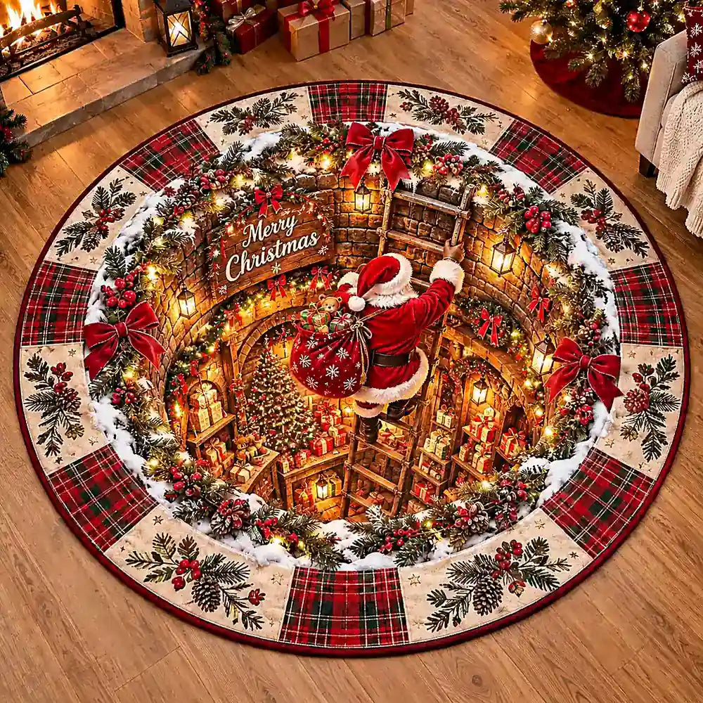 Kerstman Ronde Vloermat - Gezellig Design in Kristalfluweel