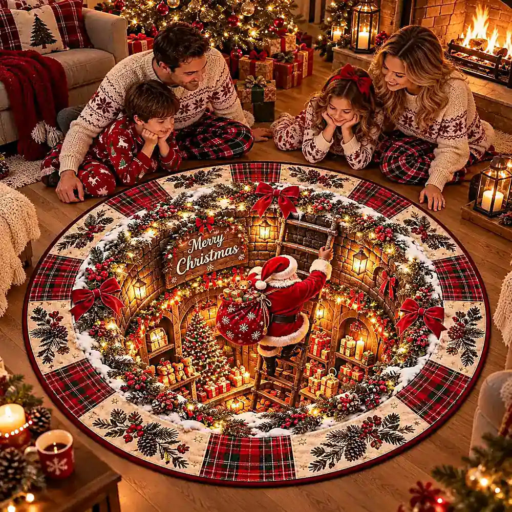 Kerstman Ronde Vloermat - Gezellig Design in Kristalfluweel 2