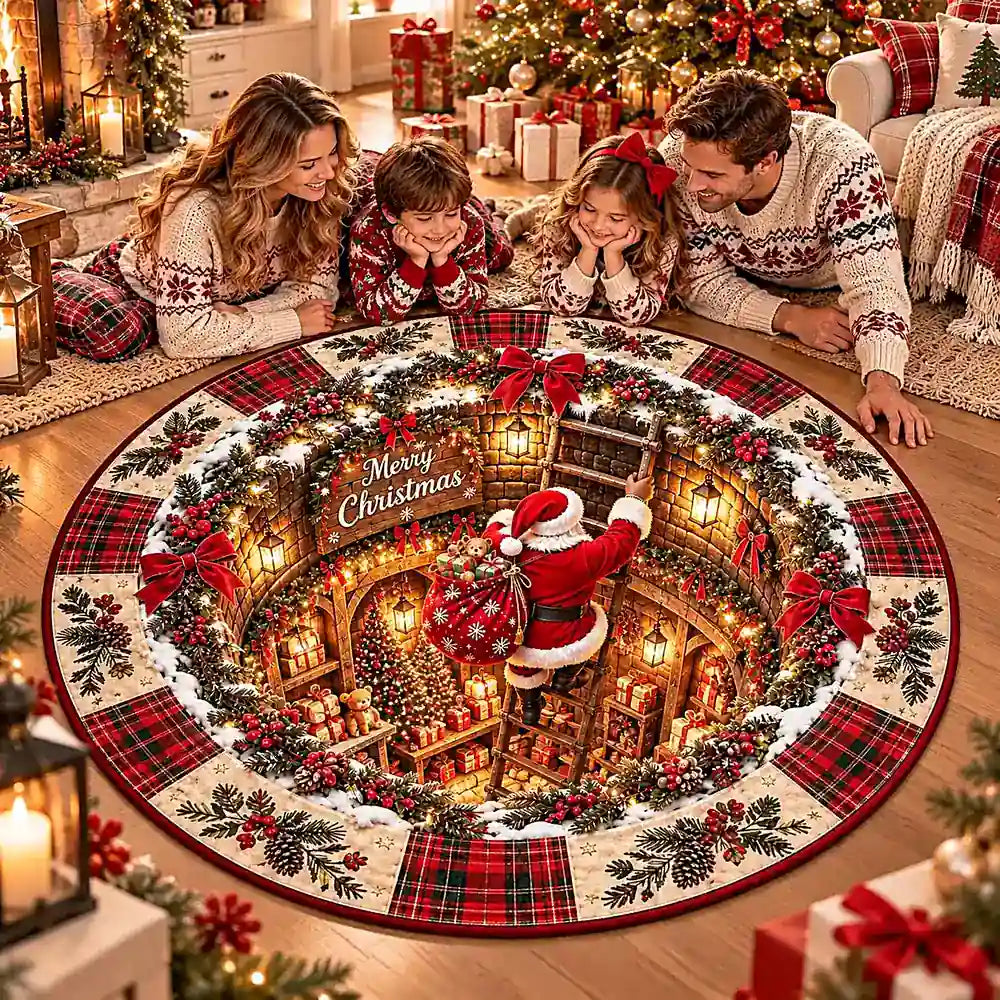 Kerstman Ronde Vloermat - Gezellig Design in Kristalfluweel 3