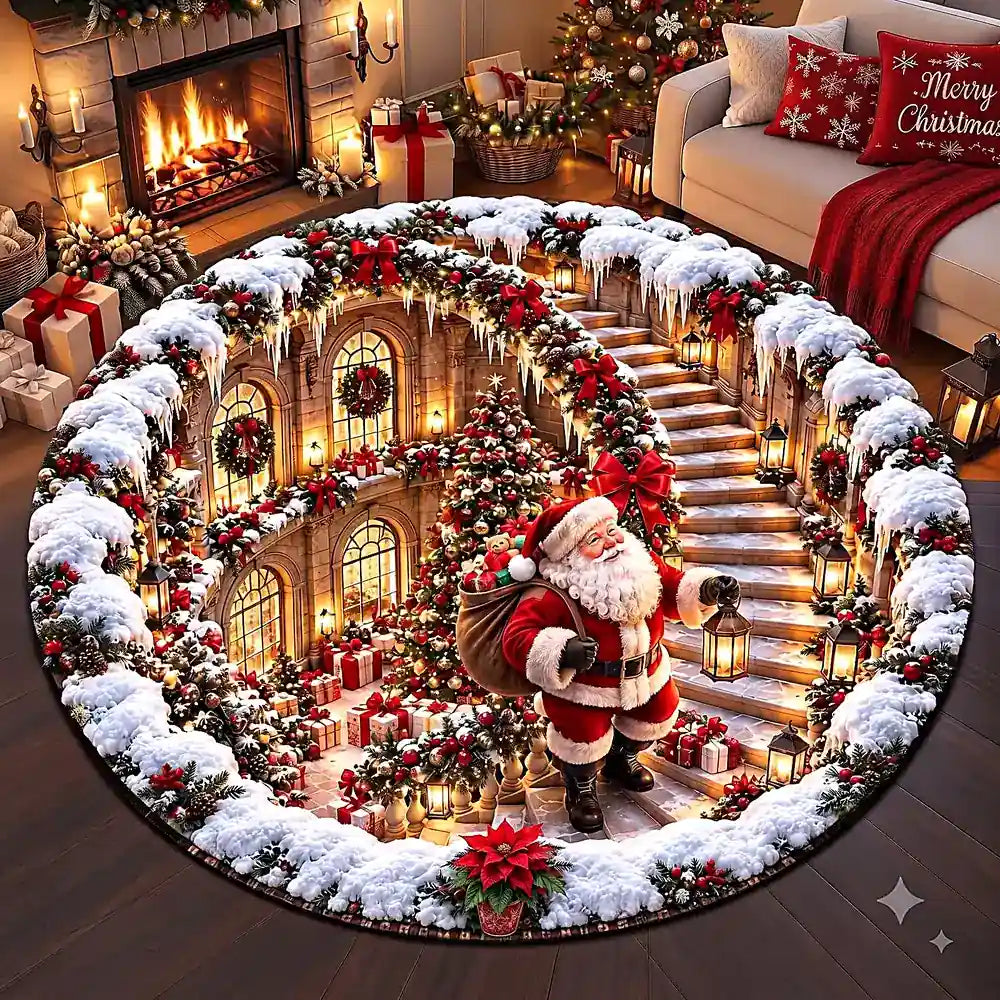 Kerstman sneeuw rond vloerkleed met gezellige kerstdecoratie in crystal velvet