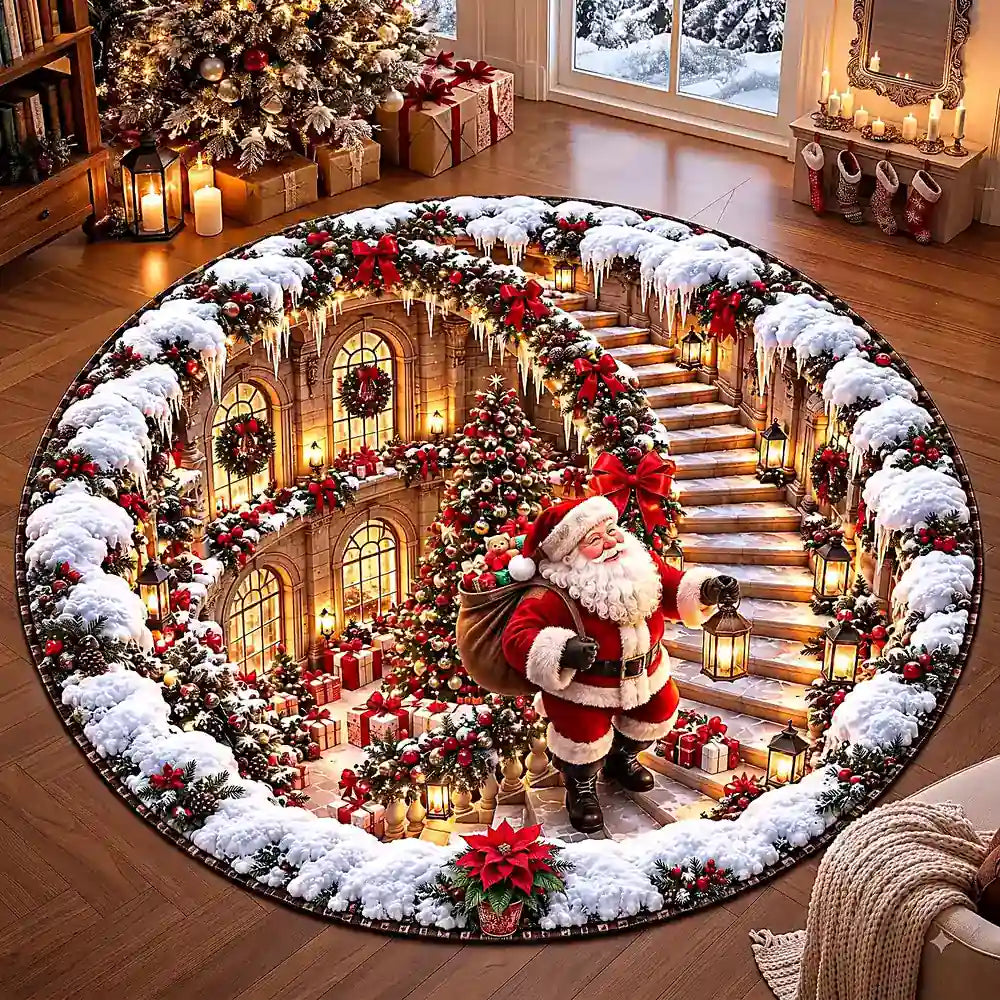 Kerstman sneeuw rond vloerkleed met gezellige kerstdecoratie in crystal velvet 2