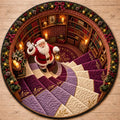 Feestelijk gequilted rond vloerkleed met golvende Kerstman-ontwerp in levendige kleuren