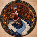 Kerstmis Quilted Ronde Vloerkleed met Kerstman en Cadeautas Design - Zachte Premium Vloermat