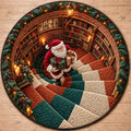 Kerstmis Kerstman ronde vloerkleed met geschenkdoos in kristalfluweel