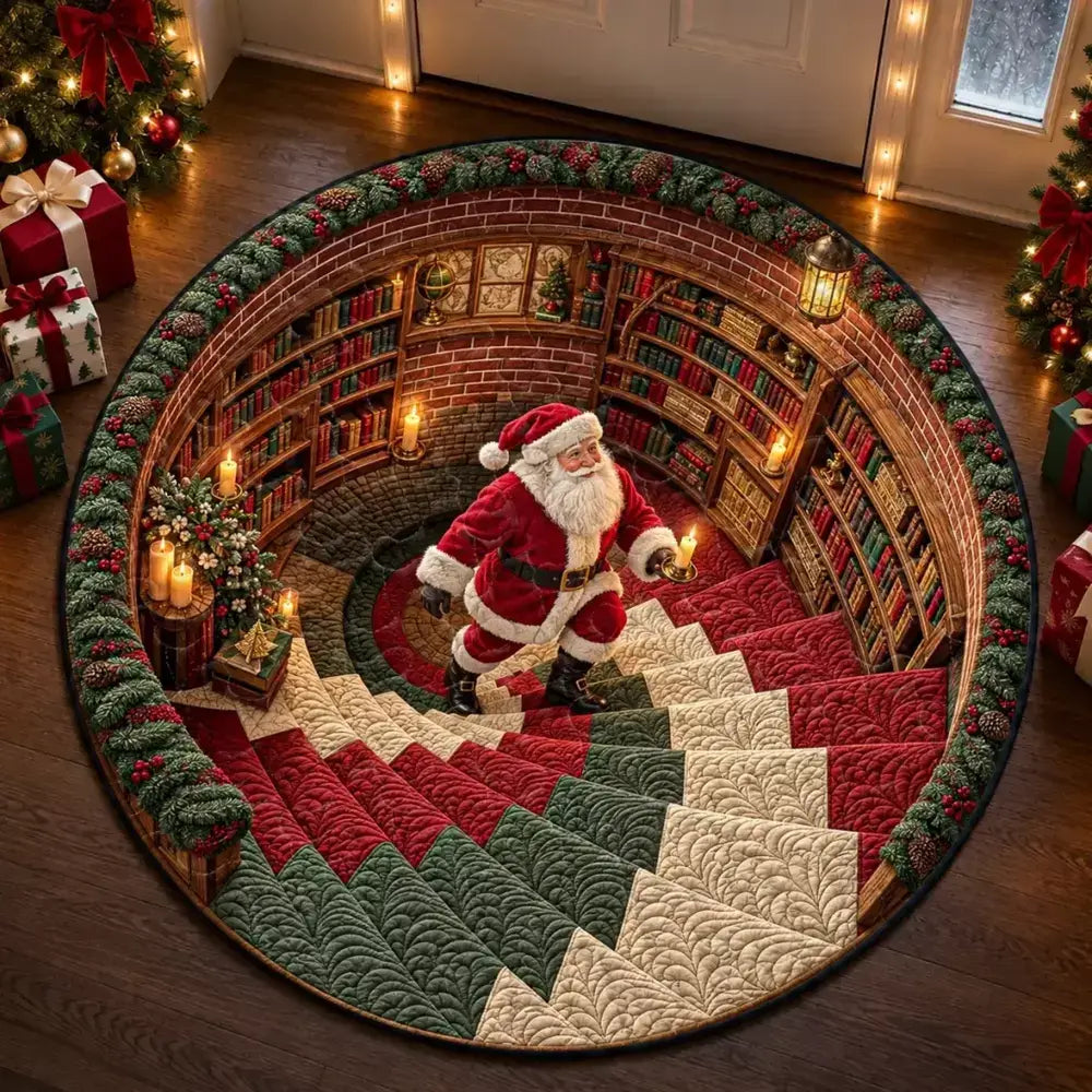 Kerstmis Kerstman ronde vloerkleed met kaars - gequilted zachte vloermat 2