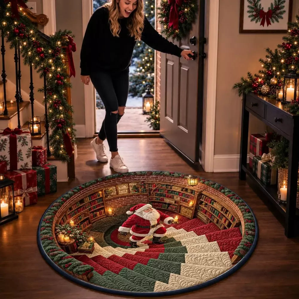 Kerstmis Kerstman ronde vloerkleed met kaars - gequilted zachte vloermat 3