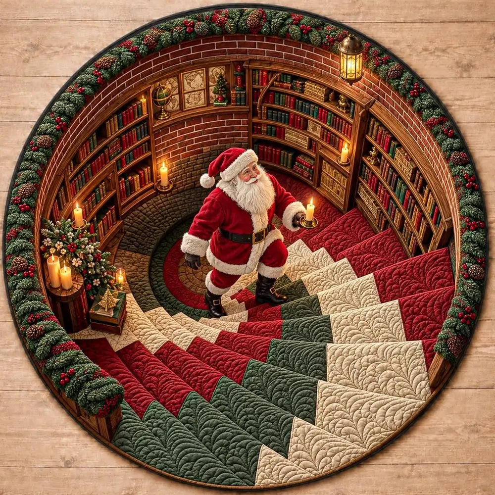 Kerstmis Kerstman ronde vloerkleed met kaars - gequilted zachte vloermat 4