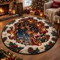 Gezellige Kerstmis Kerstman Slee Ronde Mat in Kristalfluweel - Verschillende maten beschikbaar