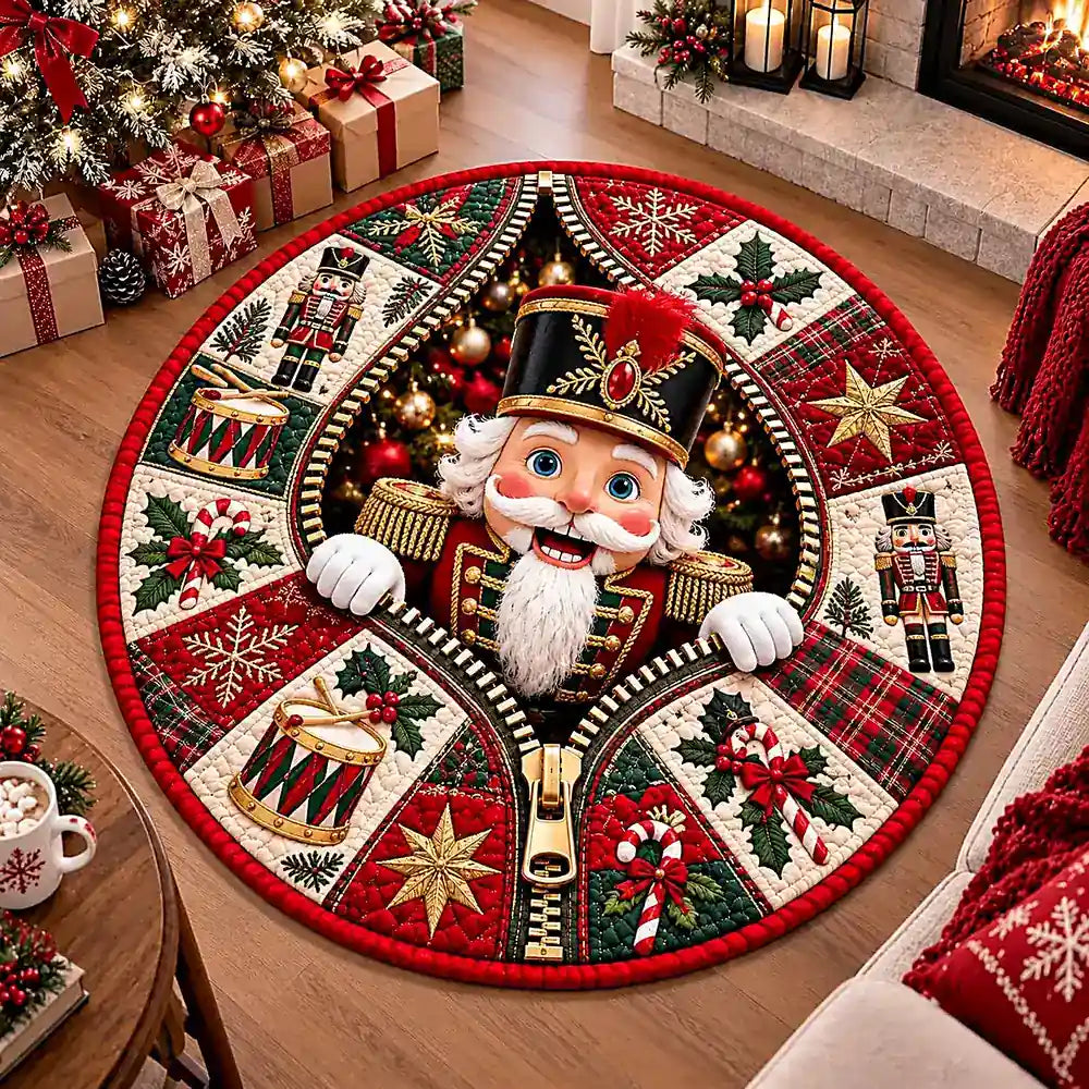 Gestikt ronde kerstmis notenkraker vloerkleed in multicolor met zachte polyester afwerking