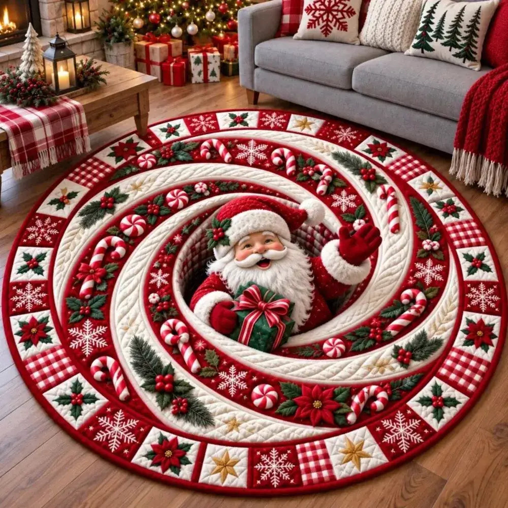 Kerstmis Snoep Swirl Ronde Quilted Mat - Gezellige Huisdecoratie met Levendige Kleuren