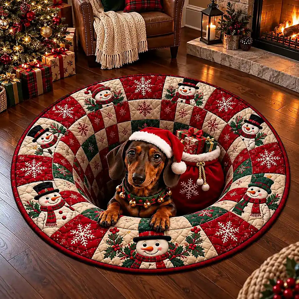 Kerstmis Teckel Ronde Vloerkleed - Gezellige Huisdecoratie in Fluweel