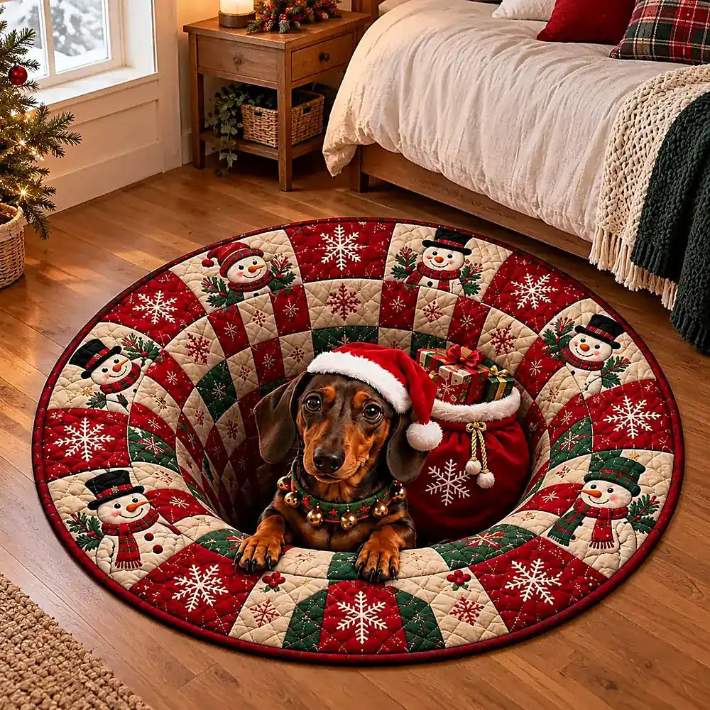 Kerstmis Teckel Ronde Vloerkleed - Gezellige Huisdecoratie in Fluweel 2