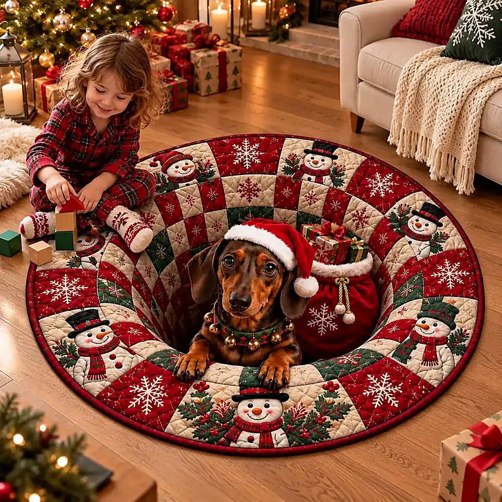 Kerstmis Teckel Ronde Vloerkleed - Gezellige Huisdecoratie in Fluweel 3