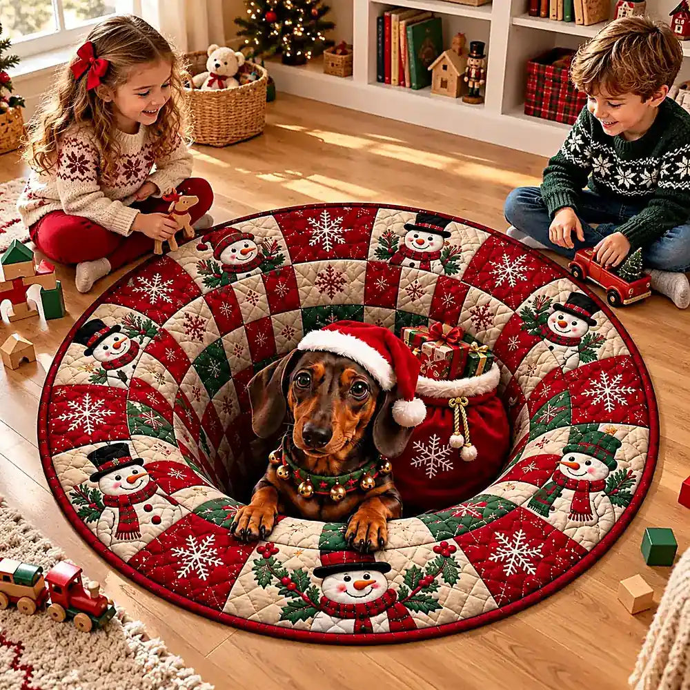 Kerstmis Teckel Ronde Vloerkleed - Gezellige Huisdecoratie in Fluweel 4