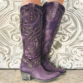 Kniehoge western-laarzen dames met studs - stabiele blokhak