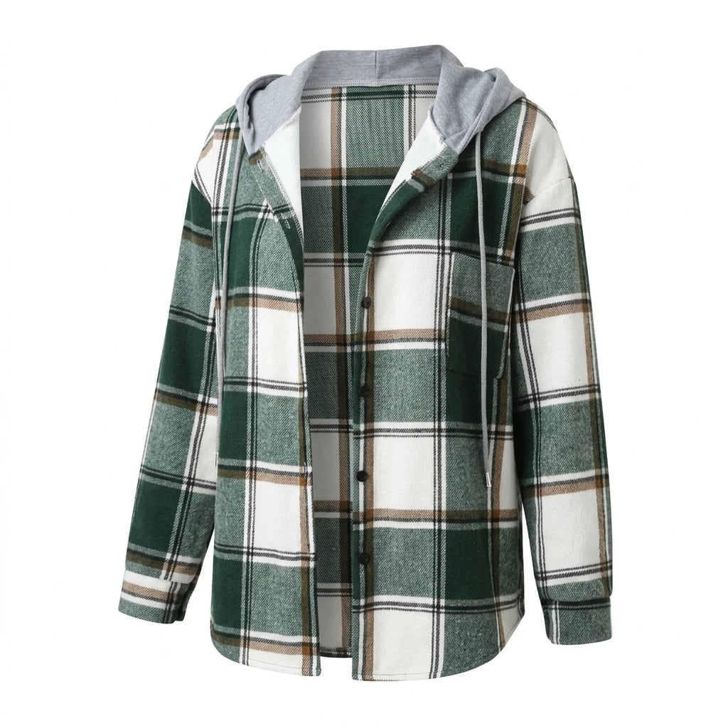 Comfortabele hooded geruite jas voor dames
