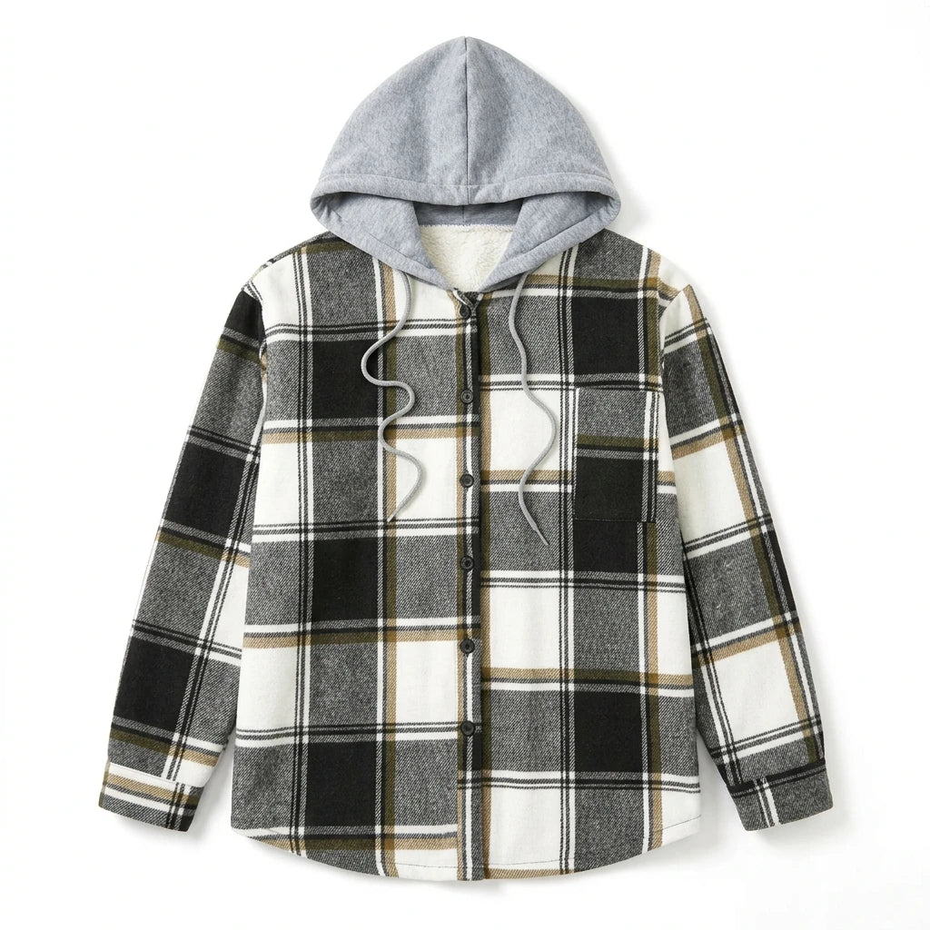 Comfortabele hooded geruite jas voor dames 2