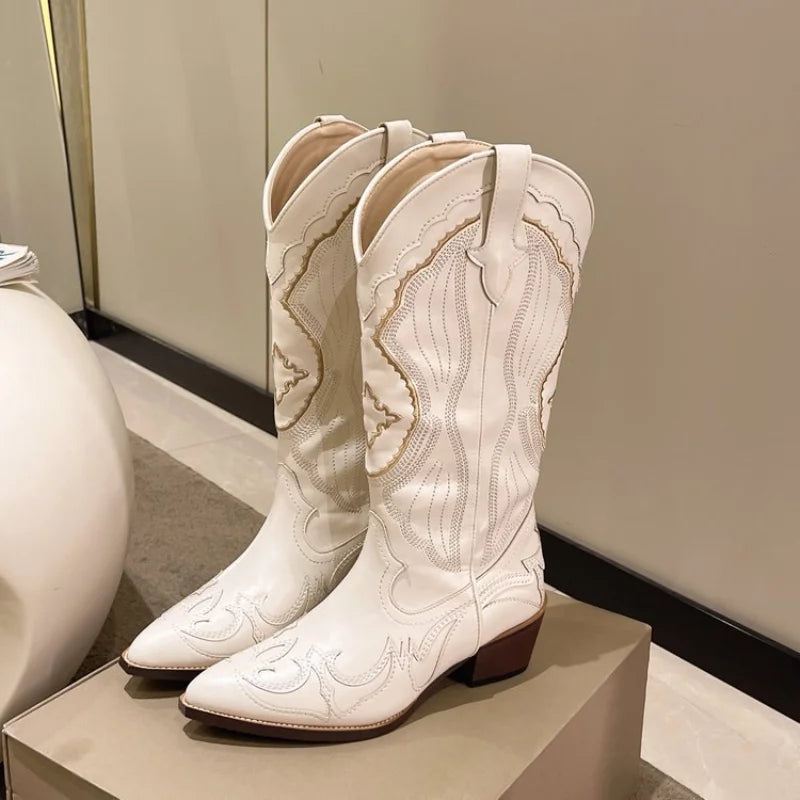 Kunstleer cowboylaarzen dames met borduursel - waterafstotend