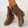 Kunstleer western laarzen dames boho stijl - met franjes en vlecht