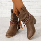 Kunstleer western laarzen dames boho stijl - met franjes en vlecht