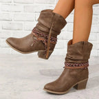 Kunstleer western laarzen dames boho stijl - met franjes en vlecht