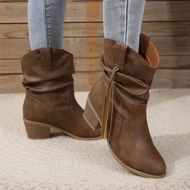 Kunstleer western laarzen dames boho stijl - met franjes en vlecht