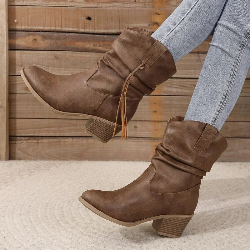 Kunstleer western laarzen dames boho stijl - met franjes en vlecht