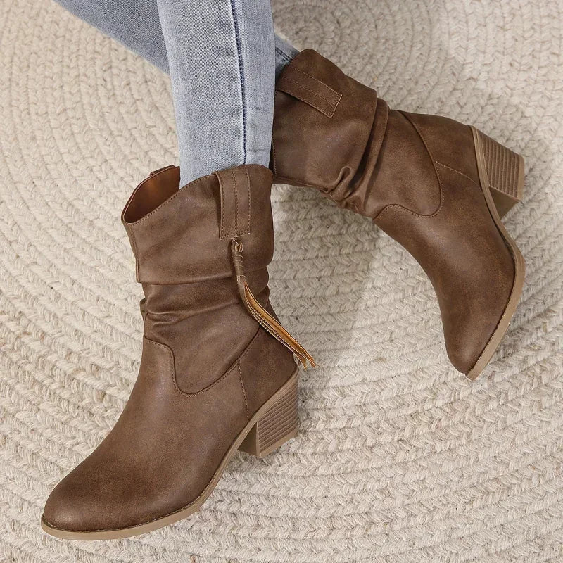 Kunstleer western laarzen dames boho stijl - met franjes en vlecht