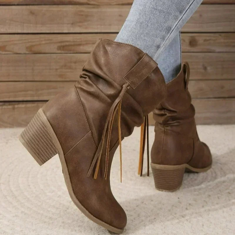 Kunstleer western laarzen dames boho stijl - met franjes en vlecht