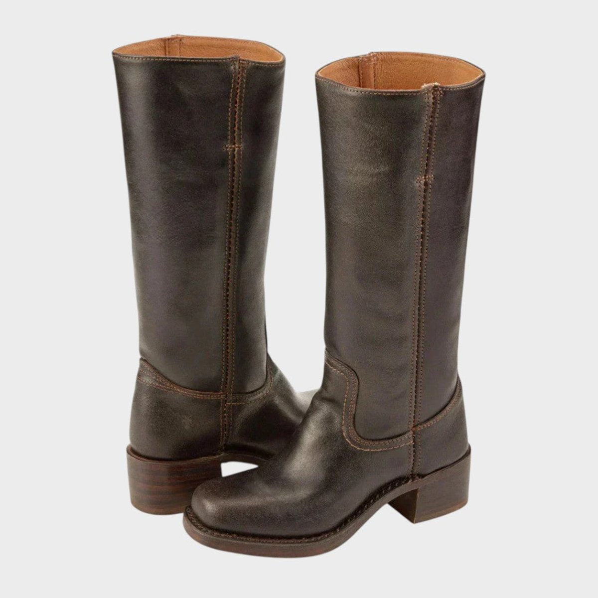 Leren dameslaarzen kniehoog met contrastnaden - western stijl
