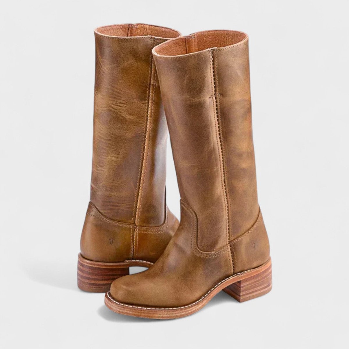 Leren dameslaarzen kniehoog met contrastnaden - western stijl