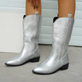 Metallic cowboylaarzen dames zilver met borduursel - brede kuit