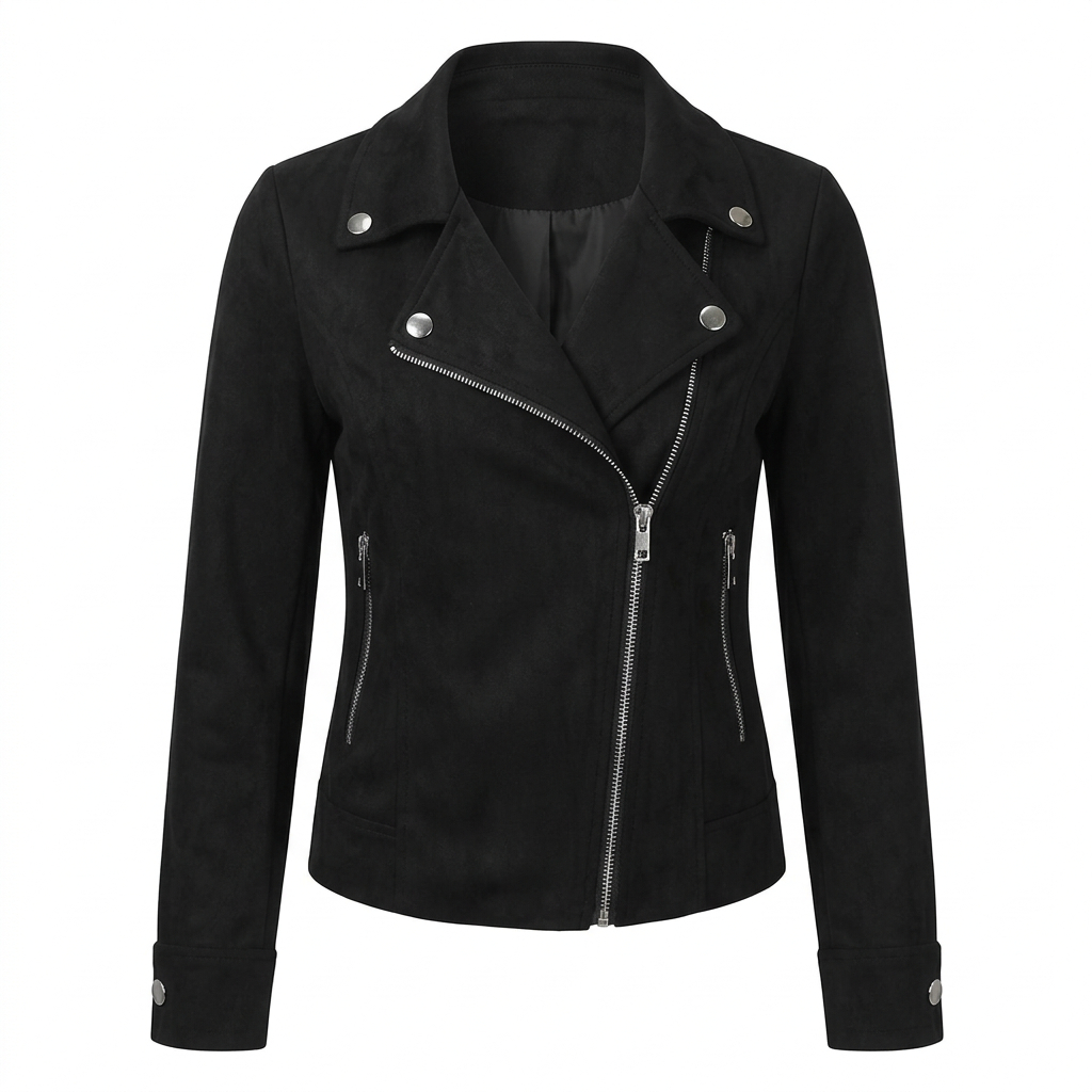 Dames slim-fit asymmetrische rits moto jas in stijlvol ontwerp. 2