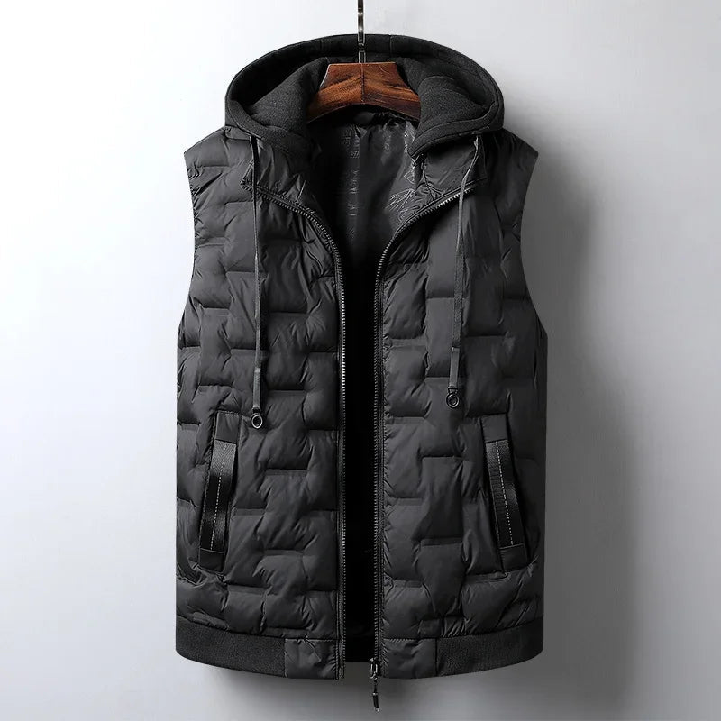 Heren gewatteerde puffer vest met capuchon in stijlvol ontwerp.